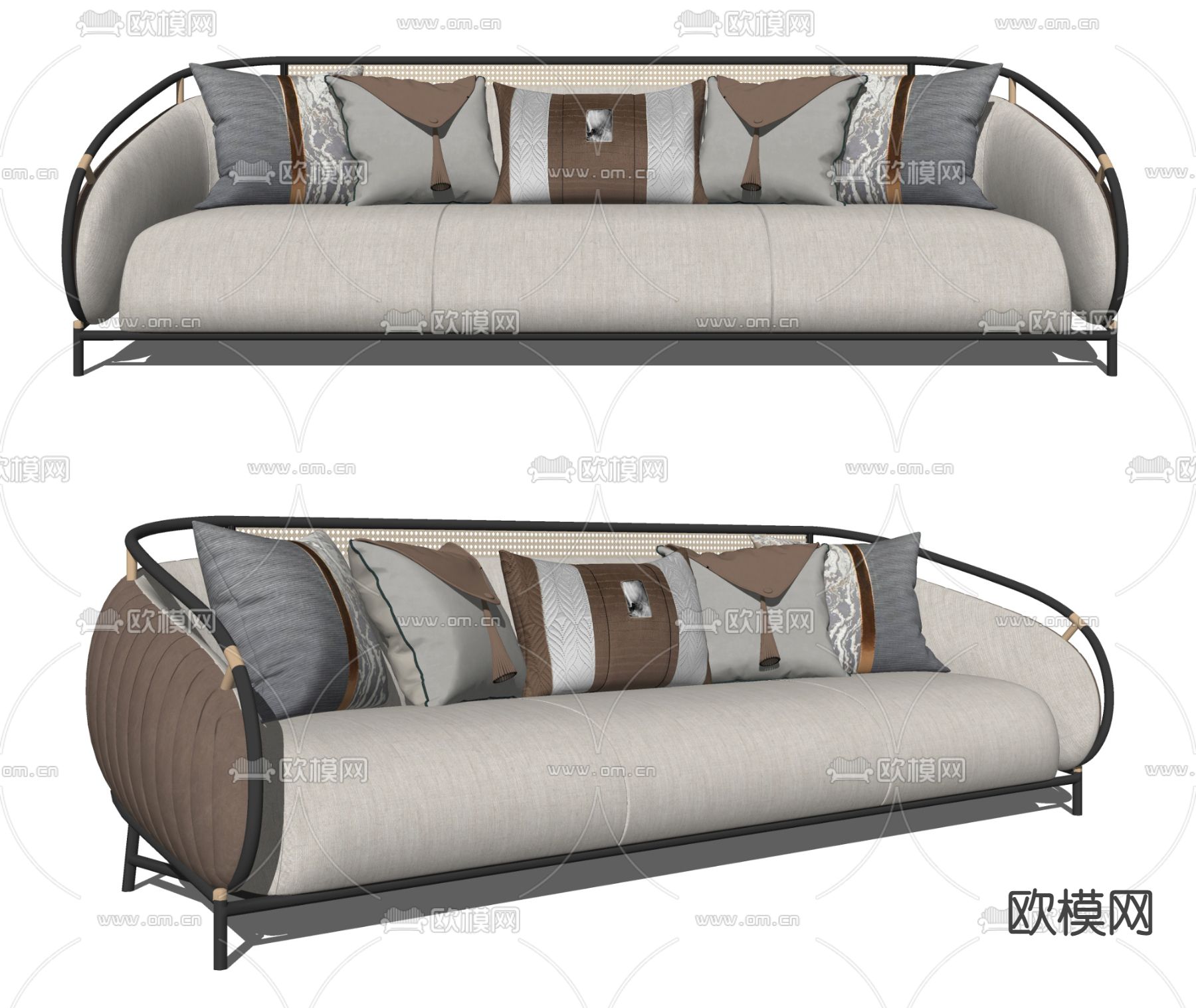 新中式多人沙发su模型下载（渲染图2）