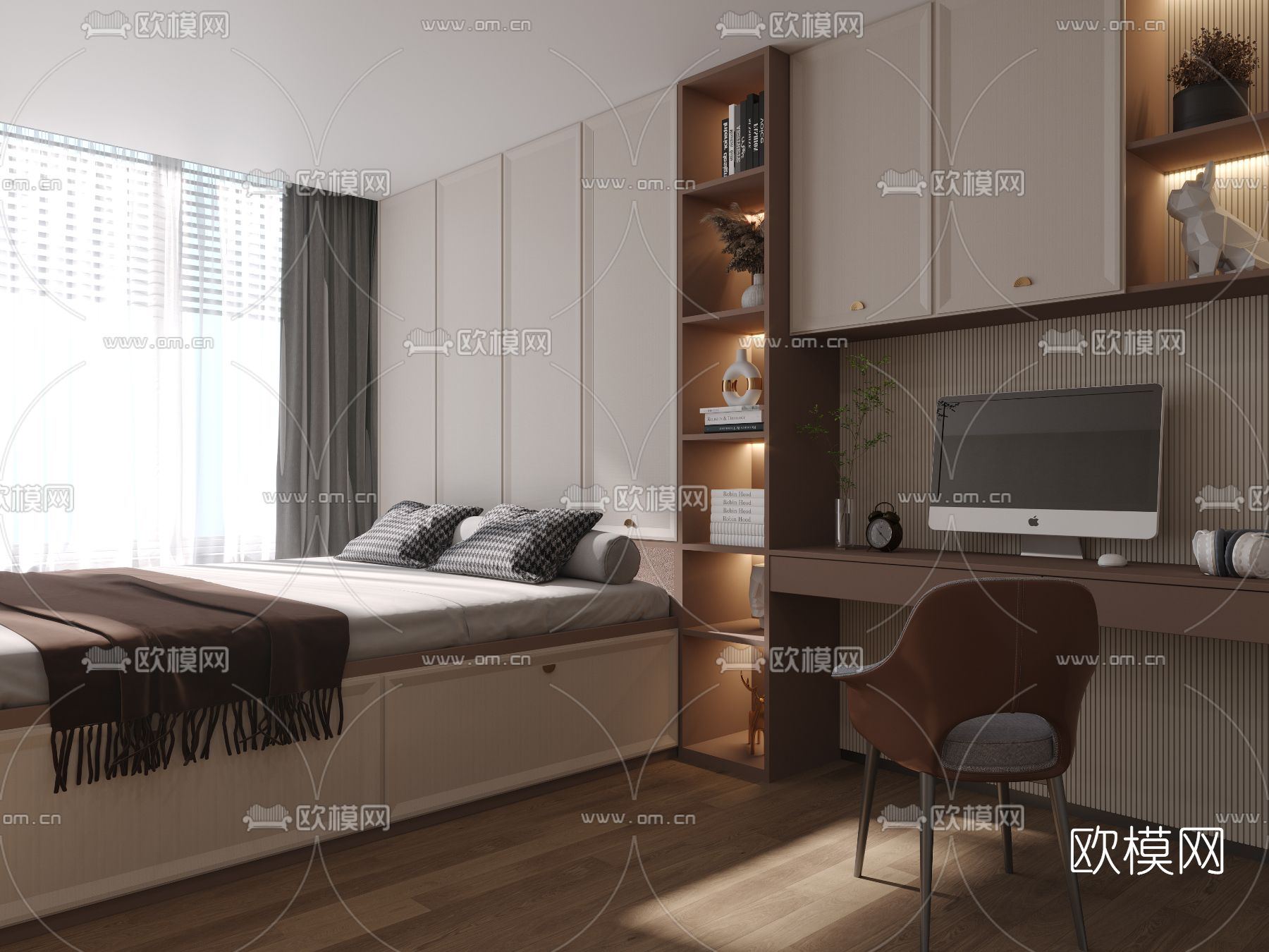 现代榻榻米卧室免费3d模型下载