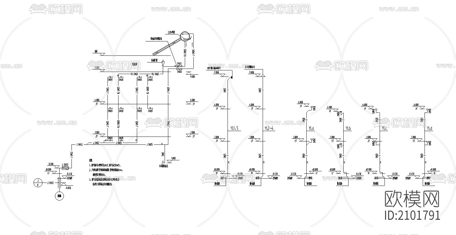 别墅给排水cad施工图下载（渲染图3）