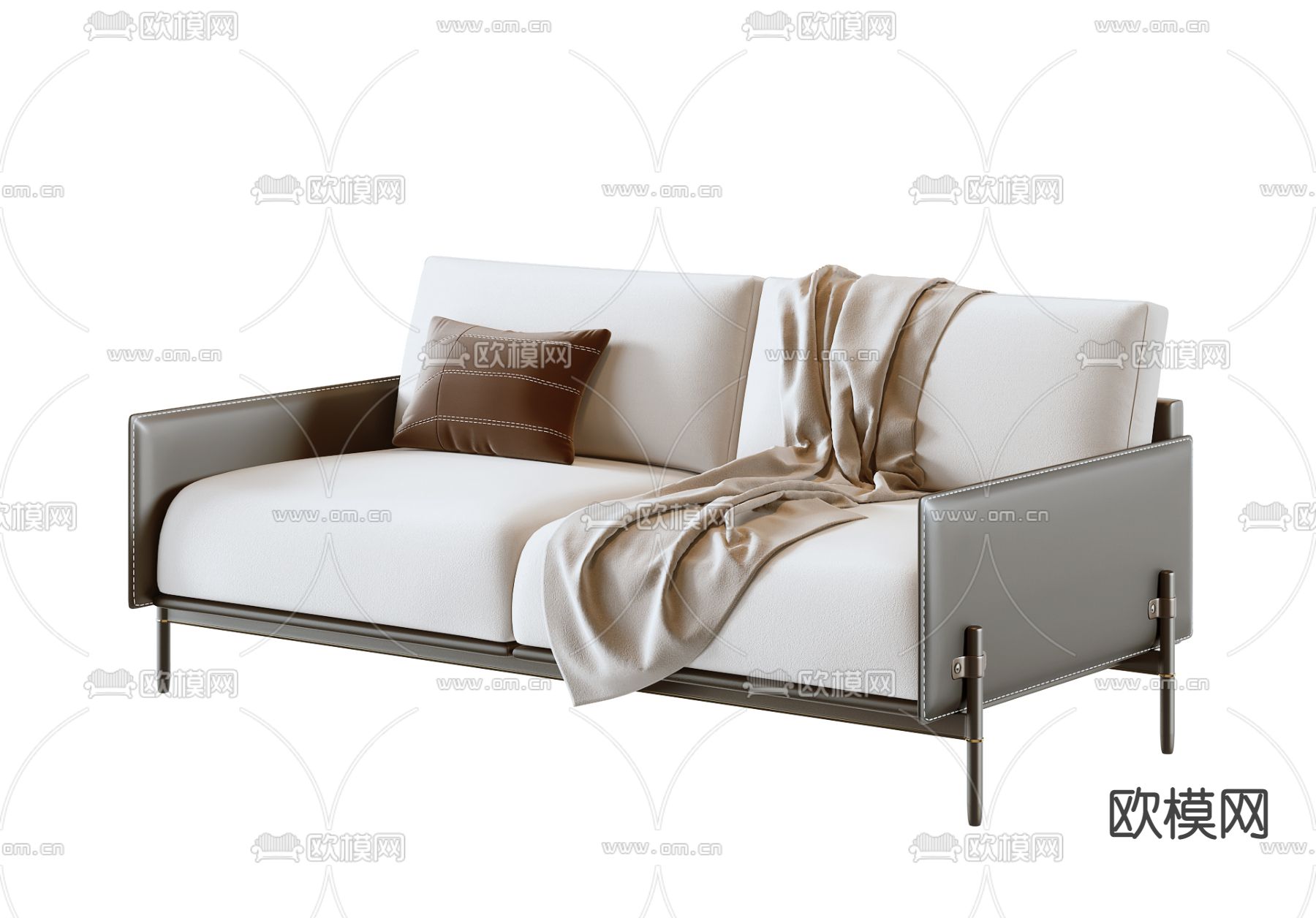 现代皮革双人沙发3d模型下载