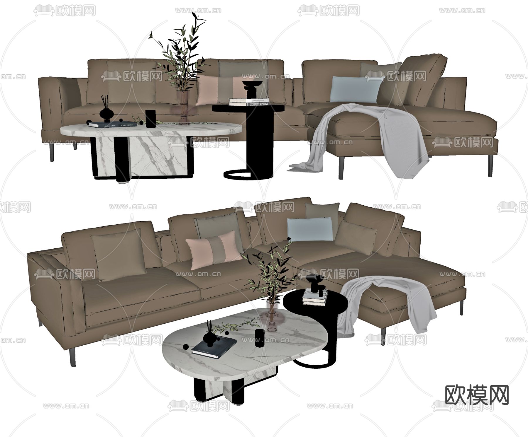 现代布艺转角沙发su模型下载（渲染图2）