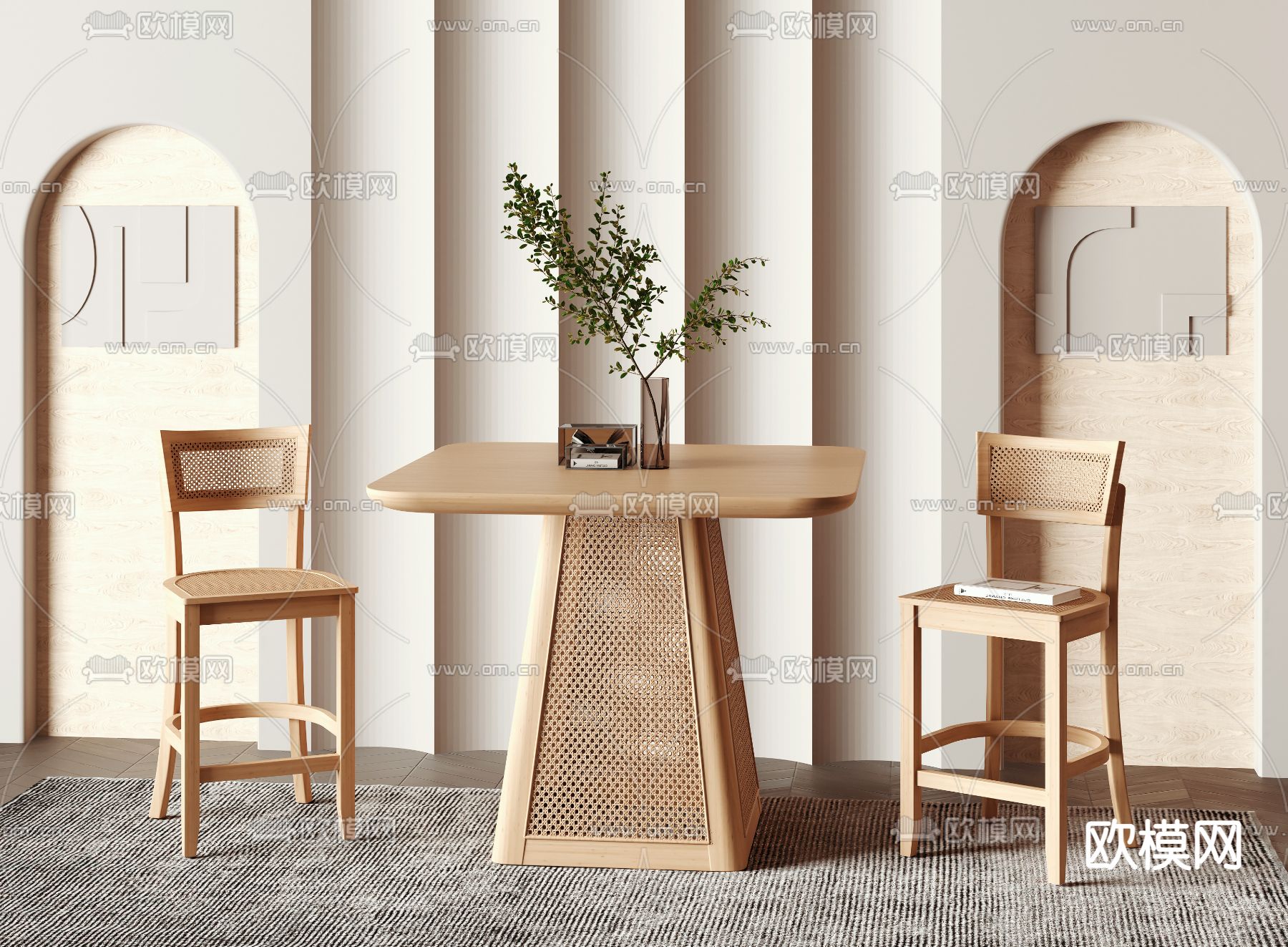 北欧原木休闲桌椅3d模型下载