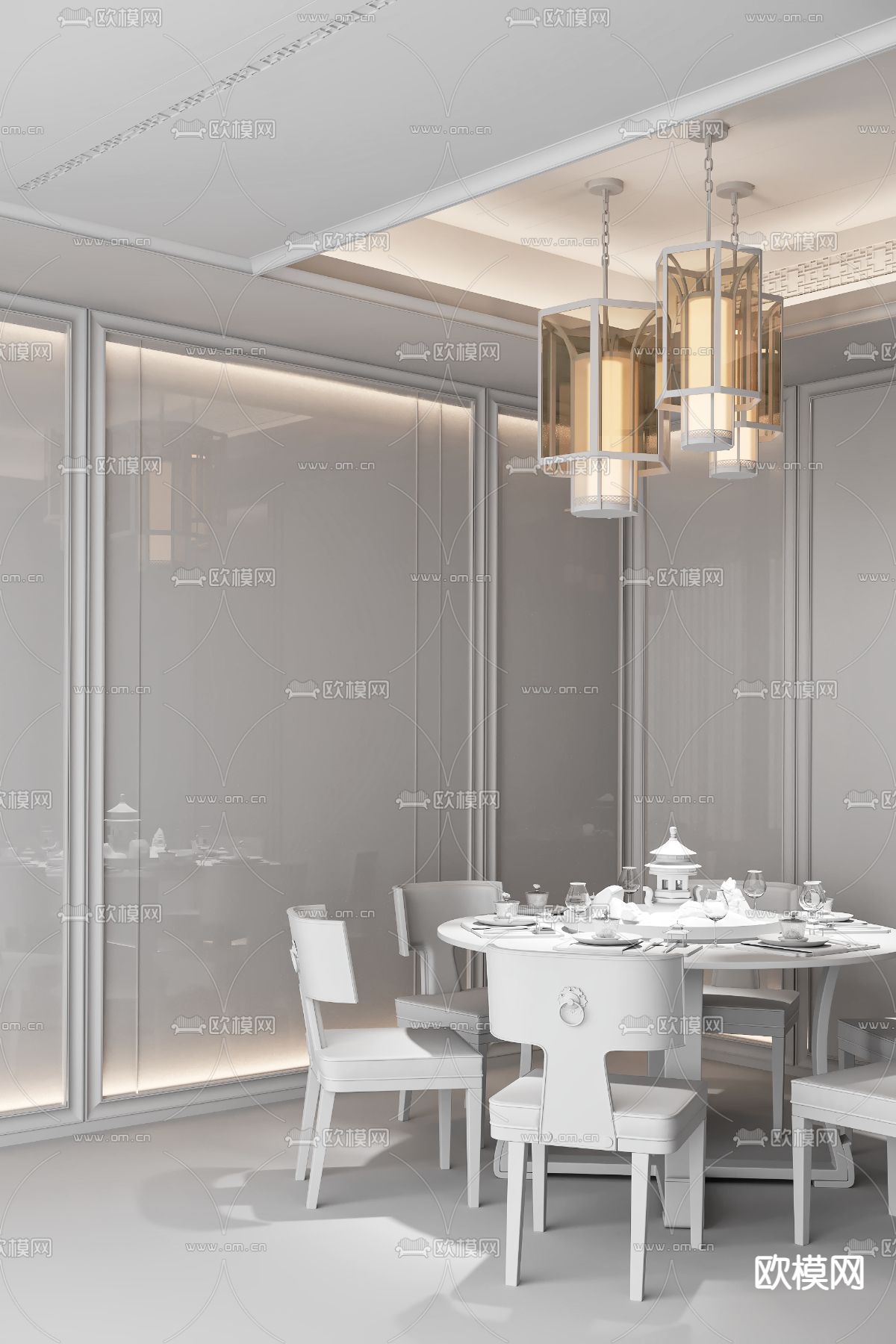 派尚设计 新中式餐厅包房3d模型下载（渲染图2）