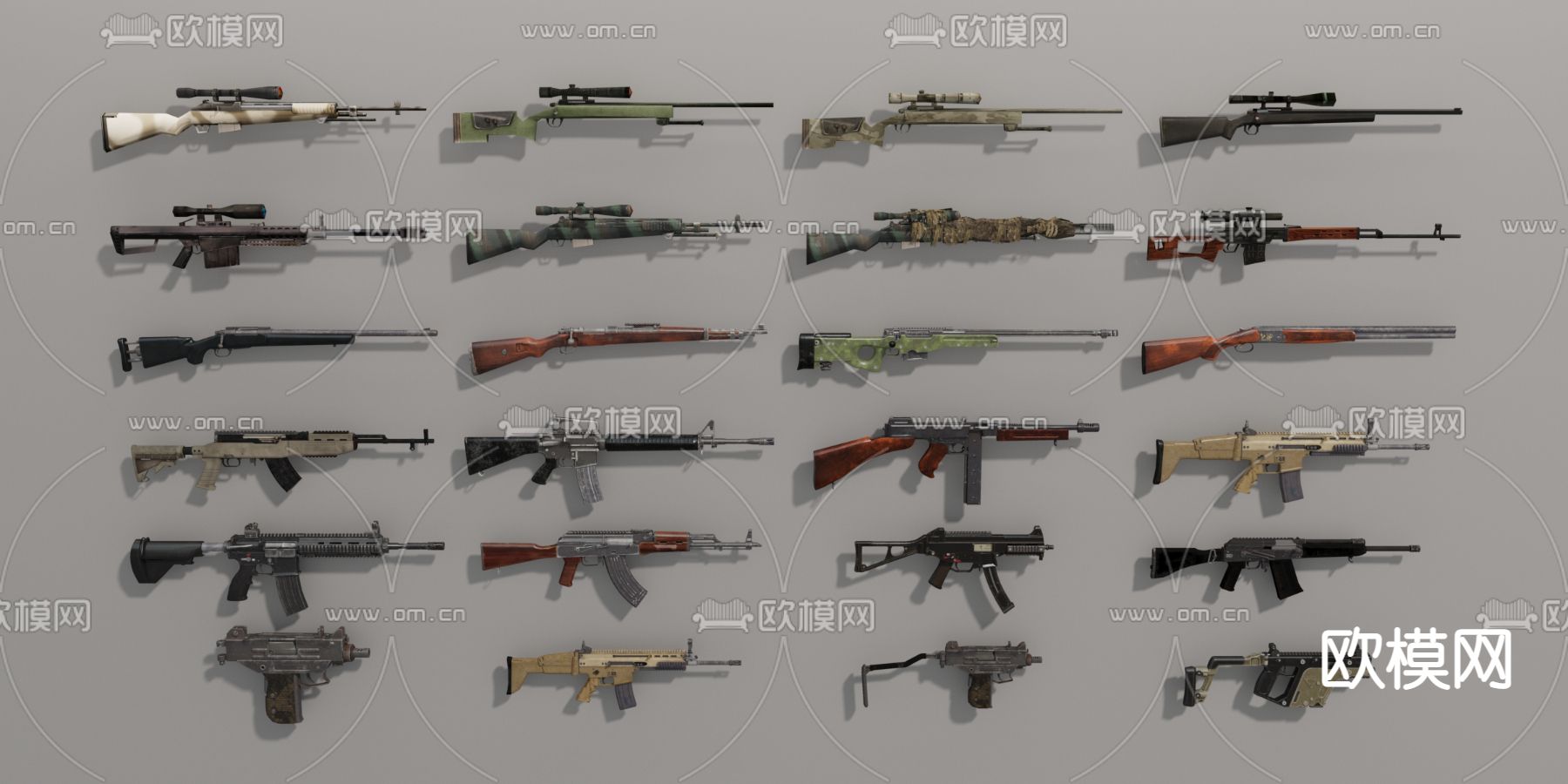 现代军事器材枪械su模型下载（渲染图1）