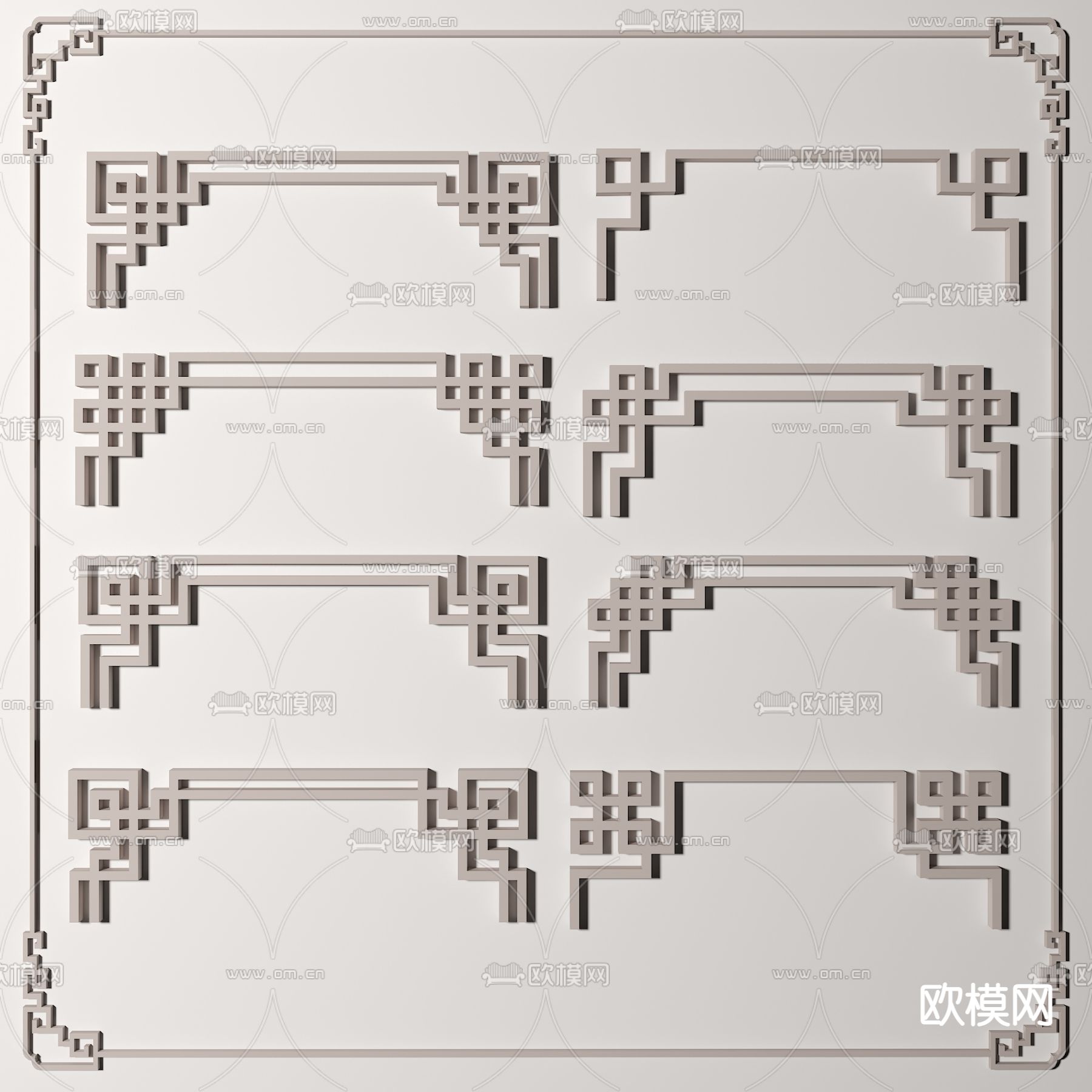 新中式石膏雕花线条3d模型下载