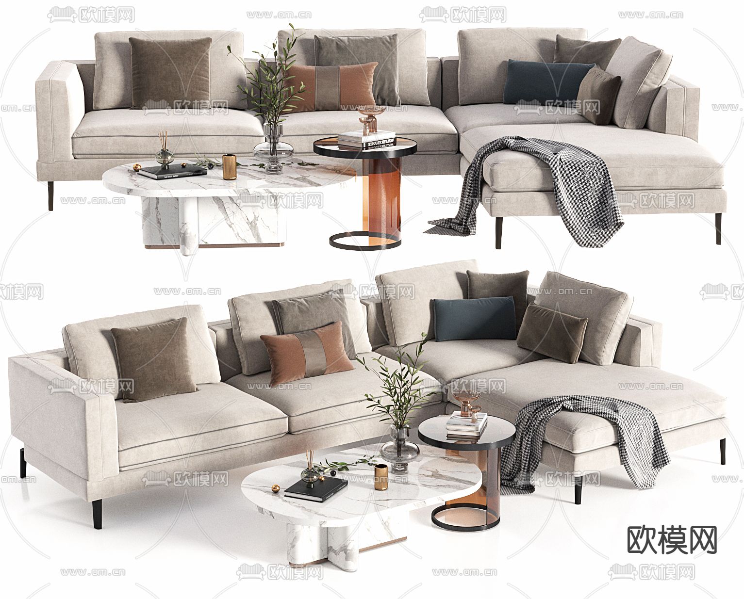 现代布艺转角沙发su模型下载（渲染图1）