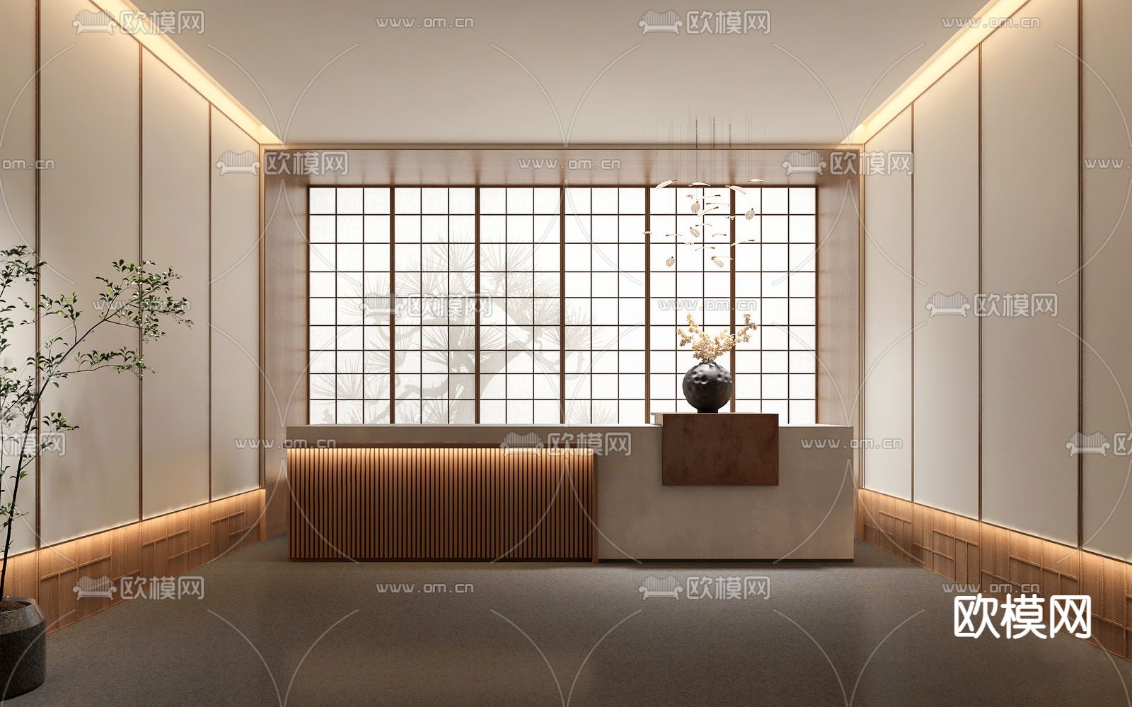 日式前台接待su模型下载（渲染图1）