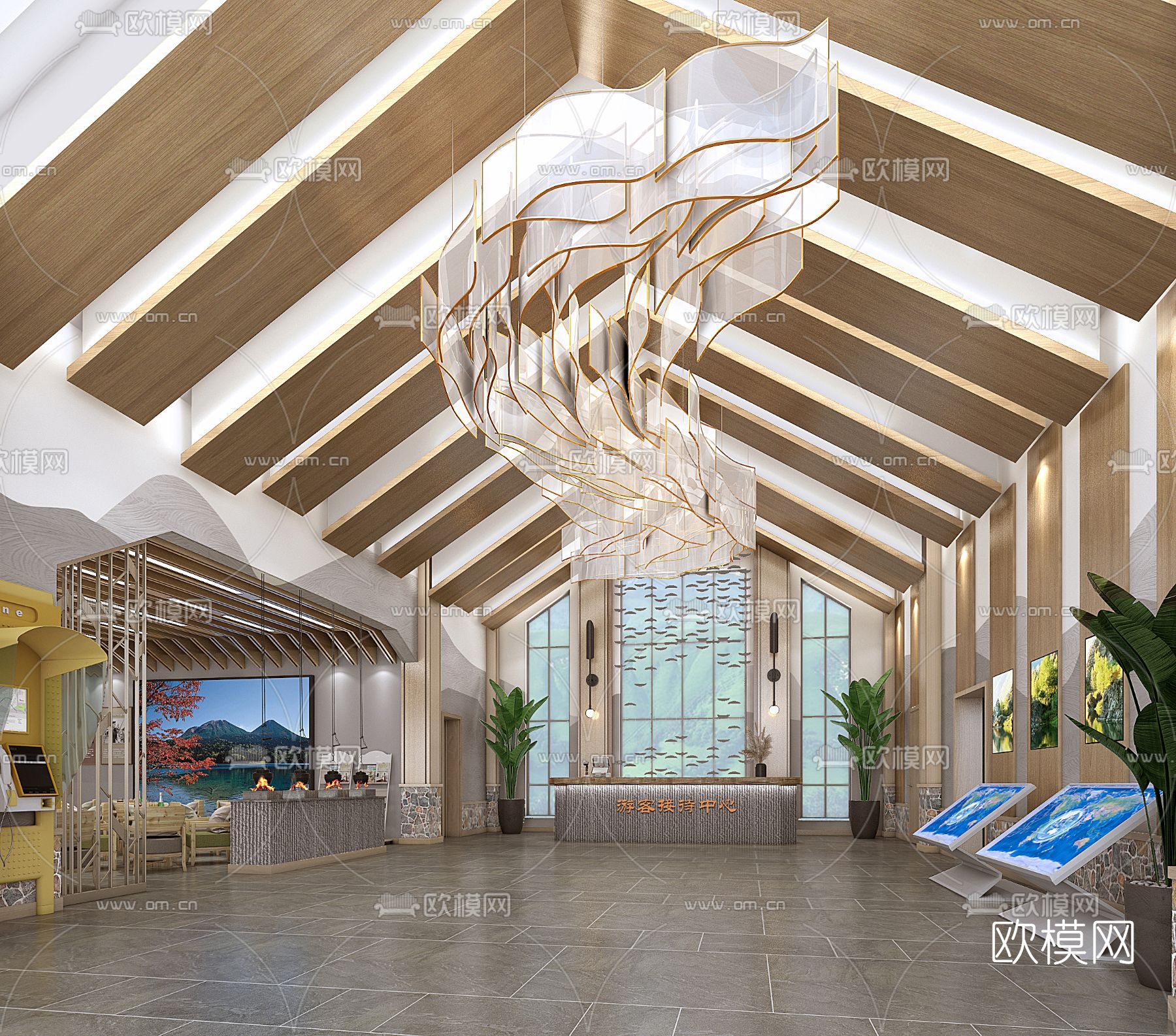 现代游客接待中心免费3d模型下载（渲染图1）