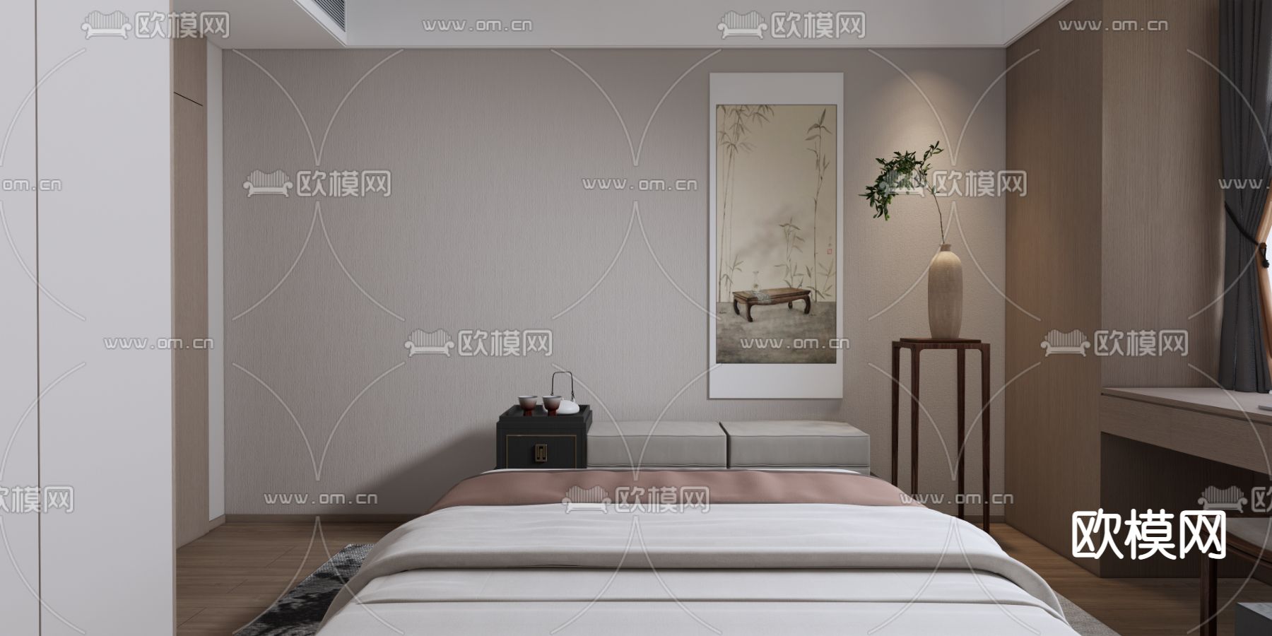 新中式卧室su模型下载（渲染图4）