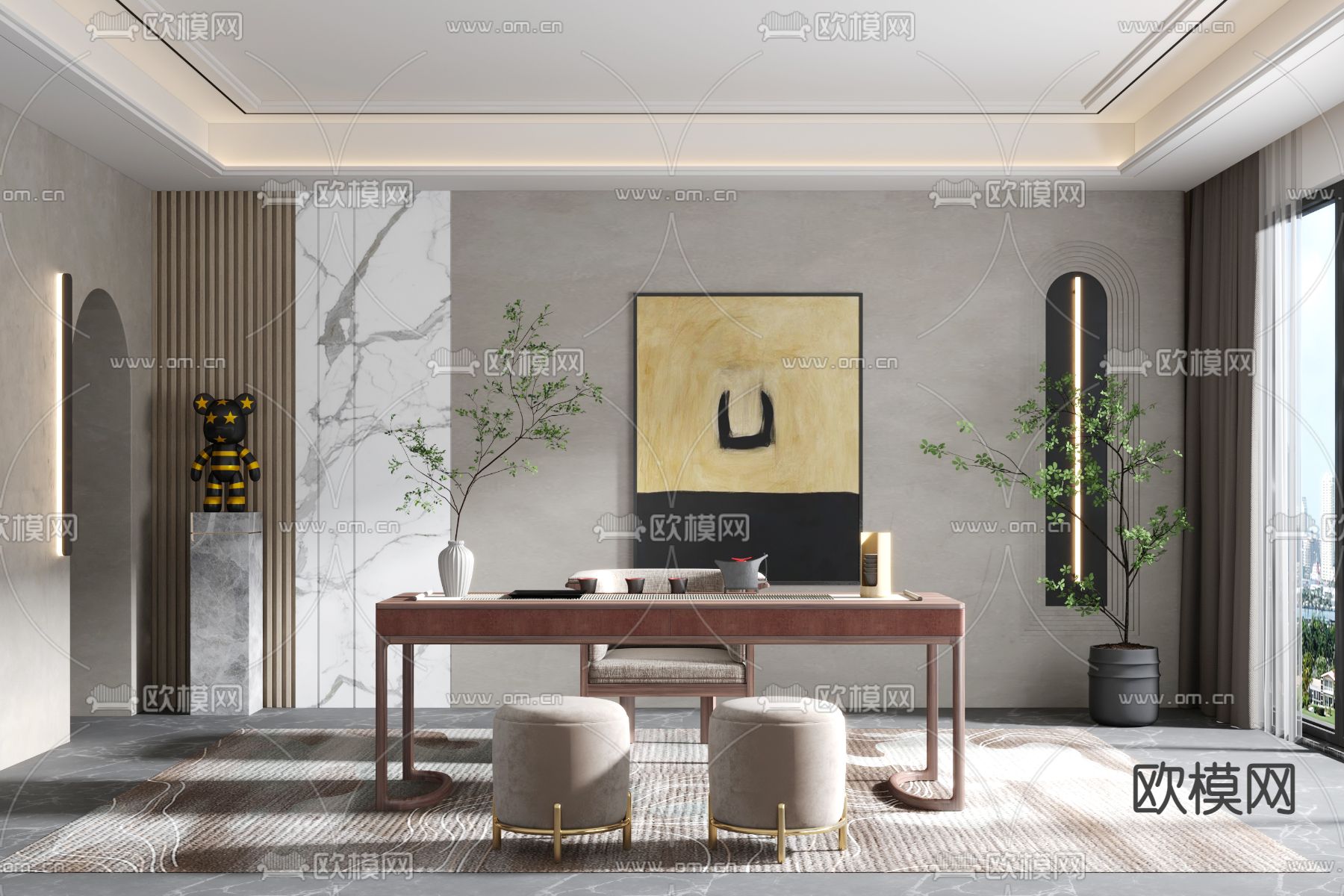 现代轻奢茶室3d模型下载_ID11947974_3dmax免费模型-欧模网