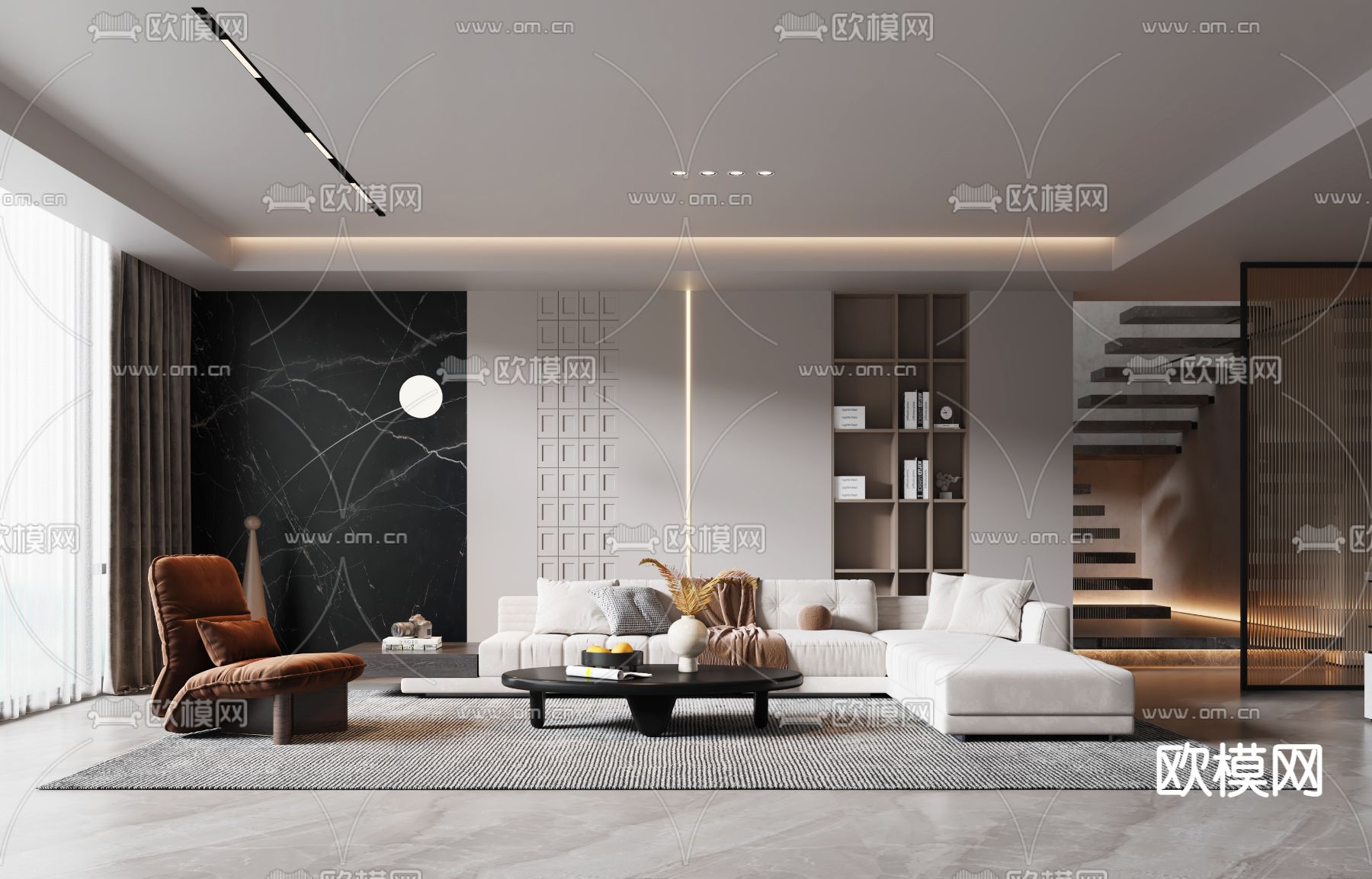 现代布艺转角组合沙发3d模型