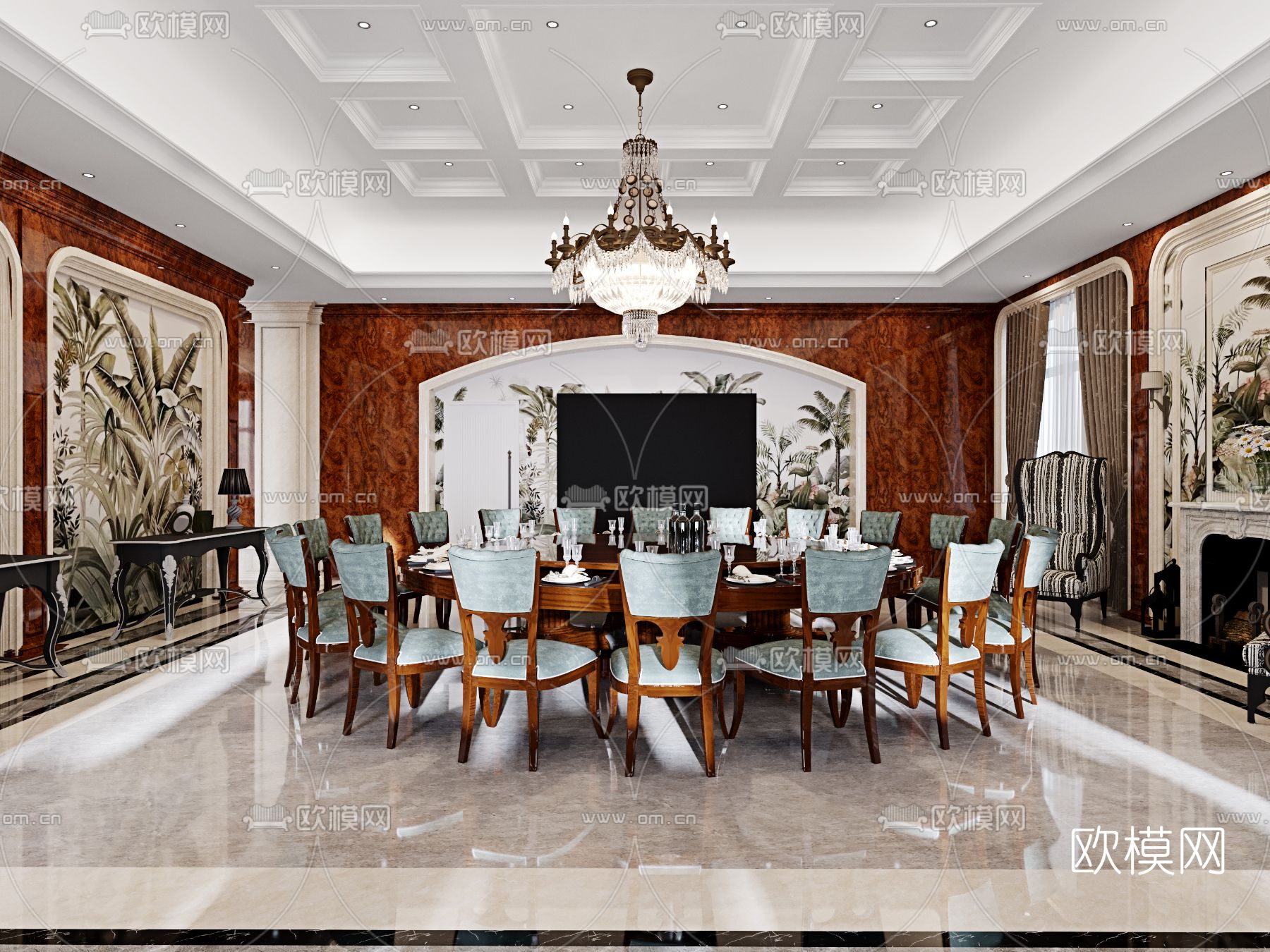 美式餐厅包房免费3d模型下载（渲染图1）