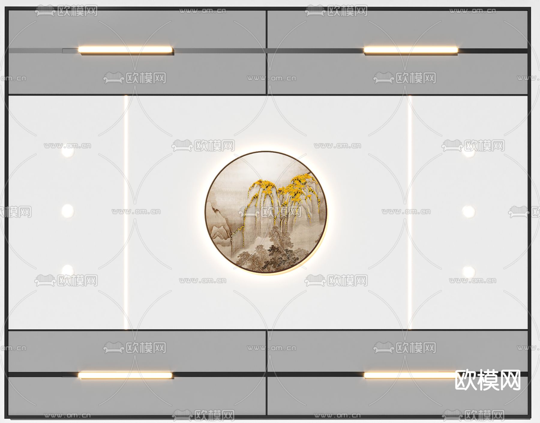 新中式蜂窝大板吊顶天花3d模型下载