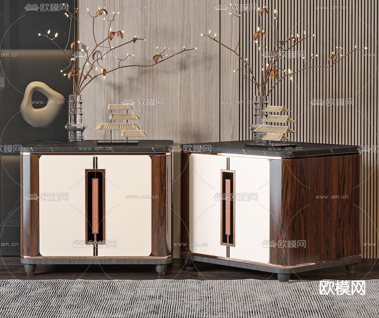 新中式实木床头柜3d模型下载