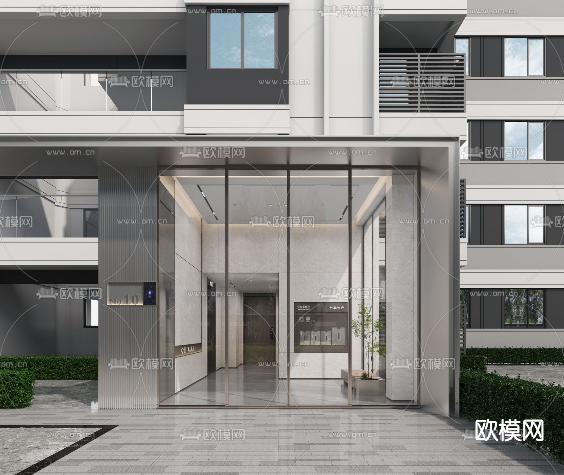 现代电梯厅3d模型下载（渲染图2）