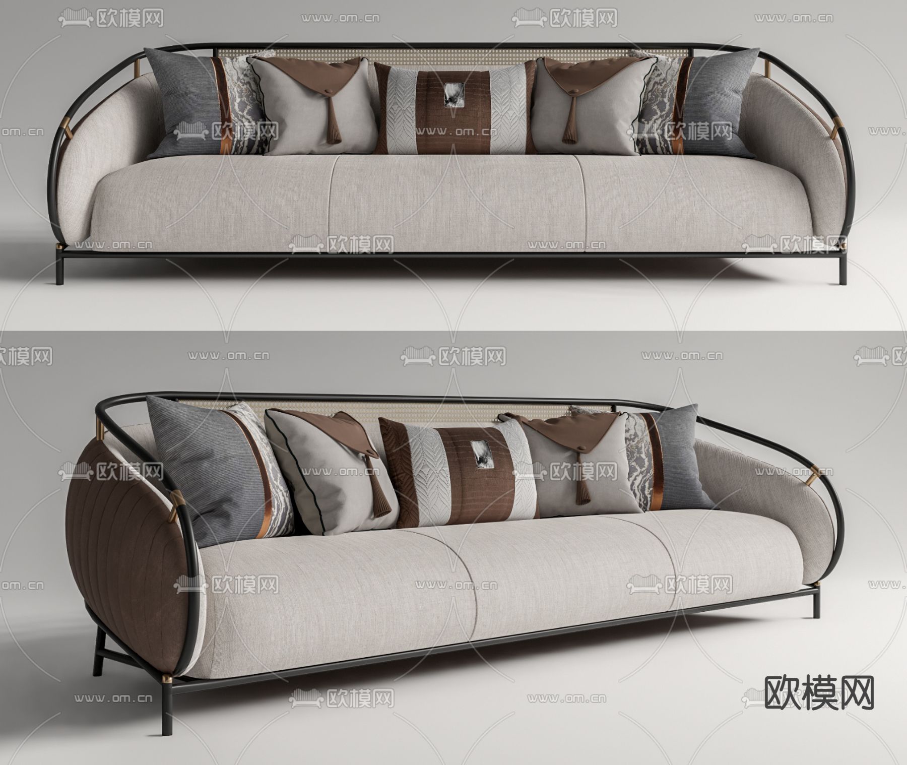 新中式多人沙发su模型下载（渲染图1）