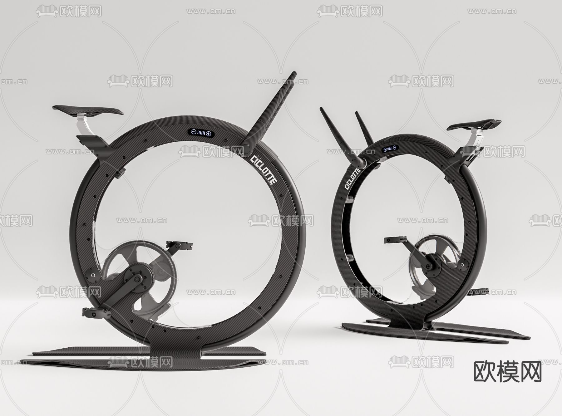 现代不锈钢健身单车su模型下载（渲染图1）