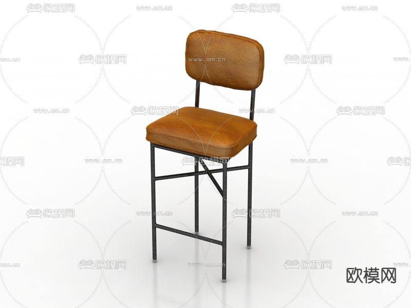 美式简约实木皮革吧台椅免费3d模型下载