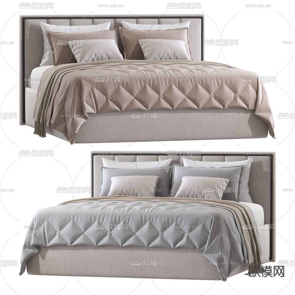 B&B italia 现代布艺双人床3d模型下载（渲染图1）