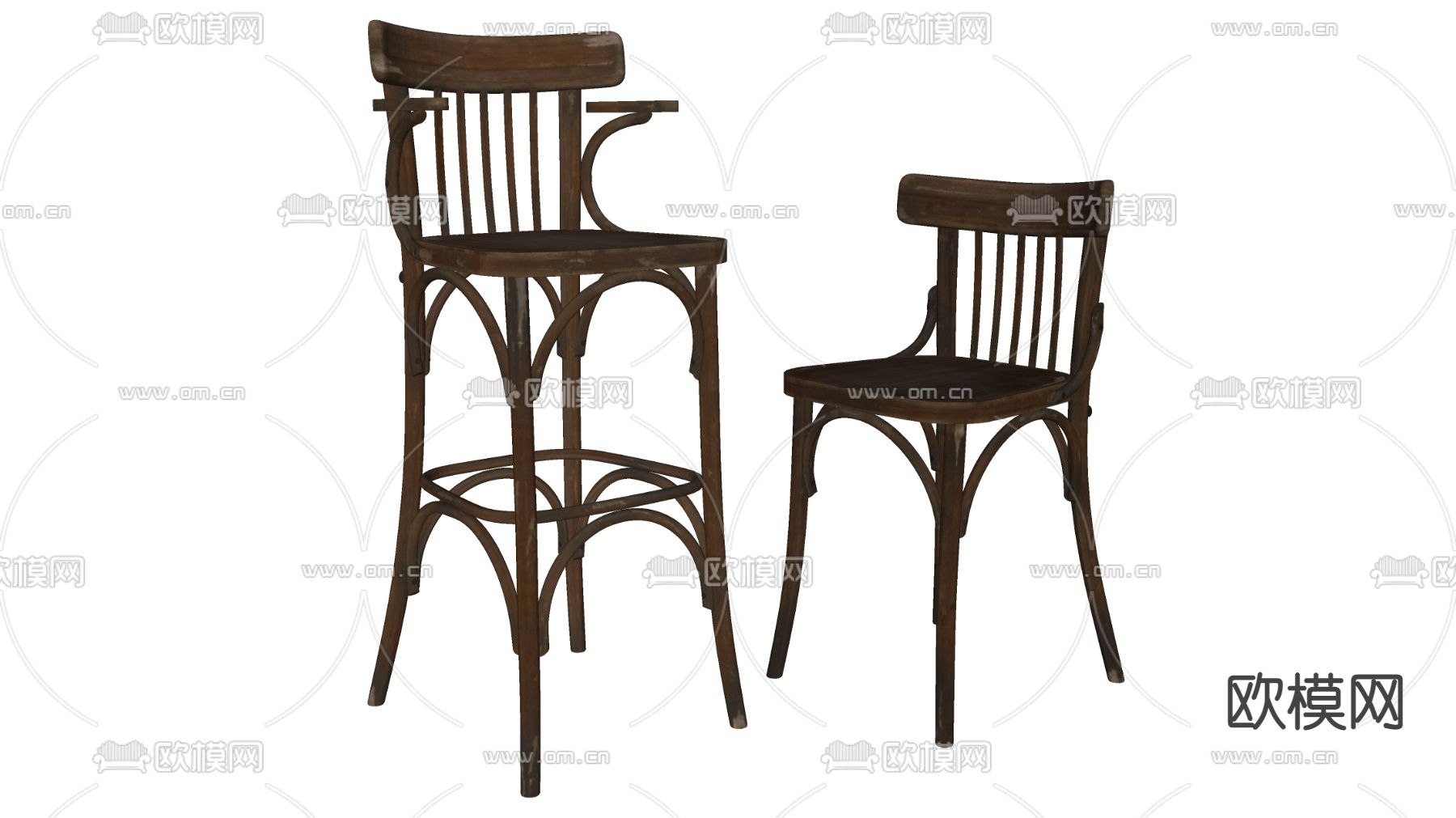 工业风实木吧台椅su模型下载（渲染图2）
