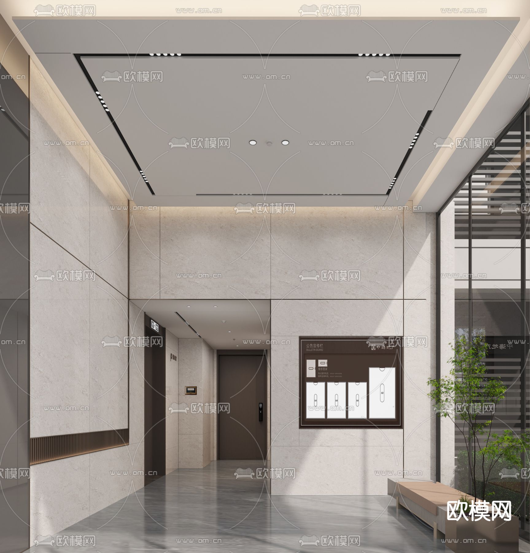 现代电梯厅3d模型下载（渲染图3）