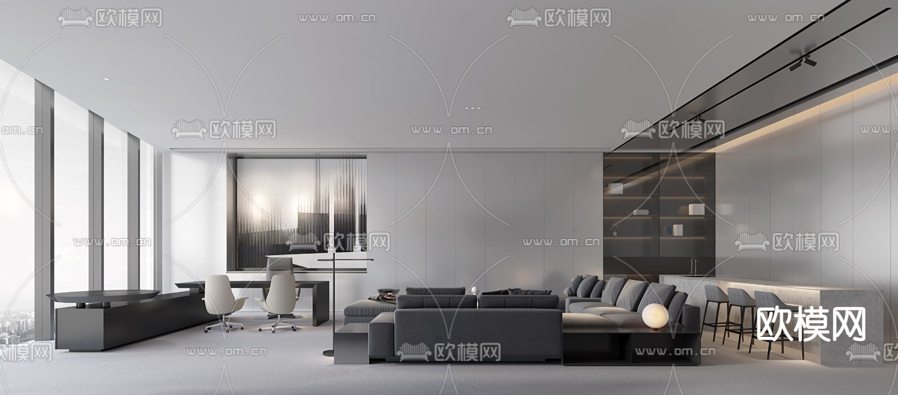 现代高级灰总经理办公室3d模型下载