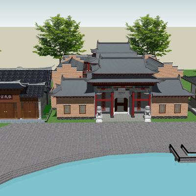  新中式祭祀祠堂su模型 