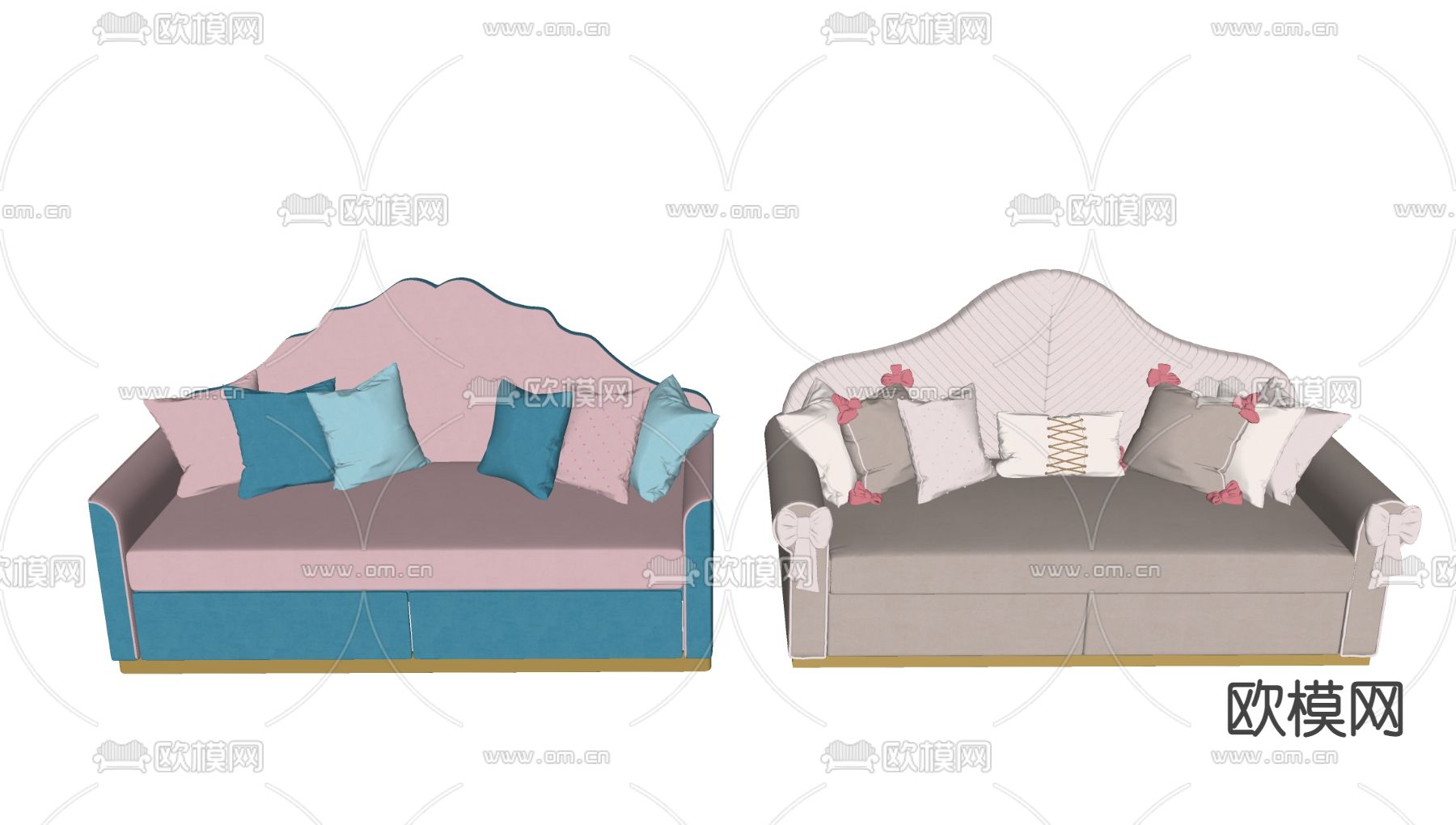 简欧布艺双人沙发su模型下载（渲染图2）