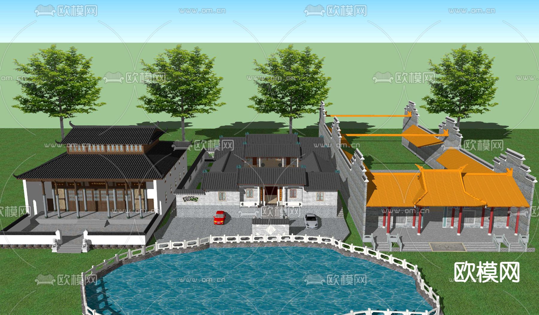 新中式祭祀祠堂宗祠su模型下载