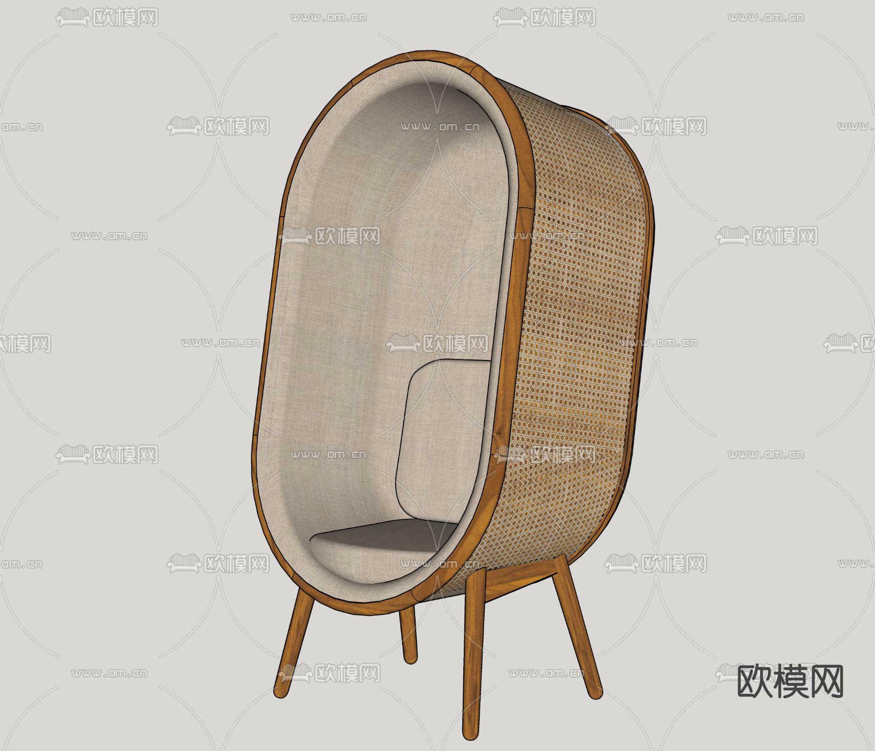 侘寂藤编休闲椅su模型下载