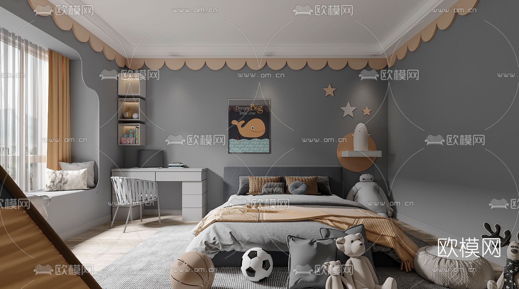 现代儿童房免费3d模型下载（渲染图1）
