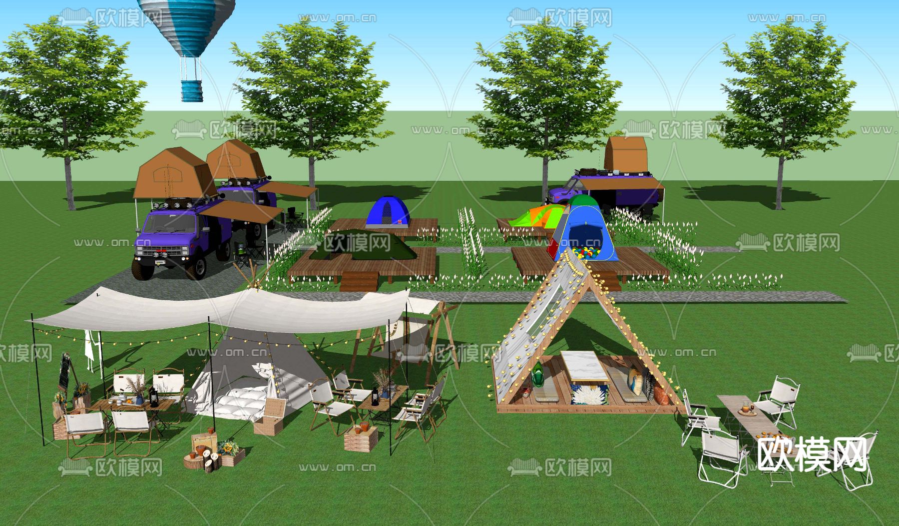 现代露营帐篷su模型下载