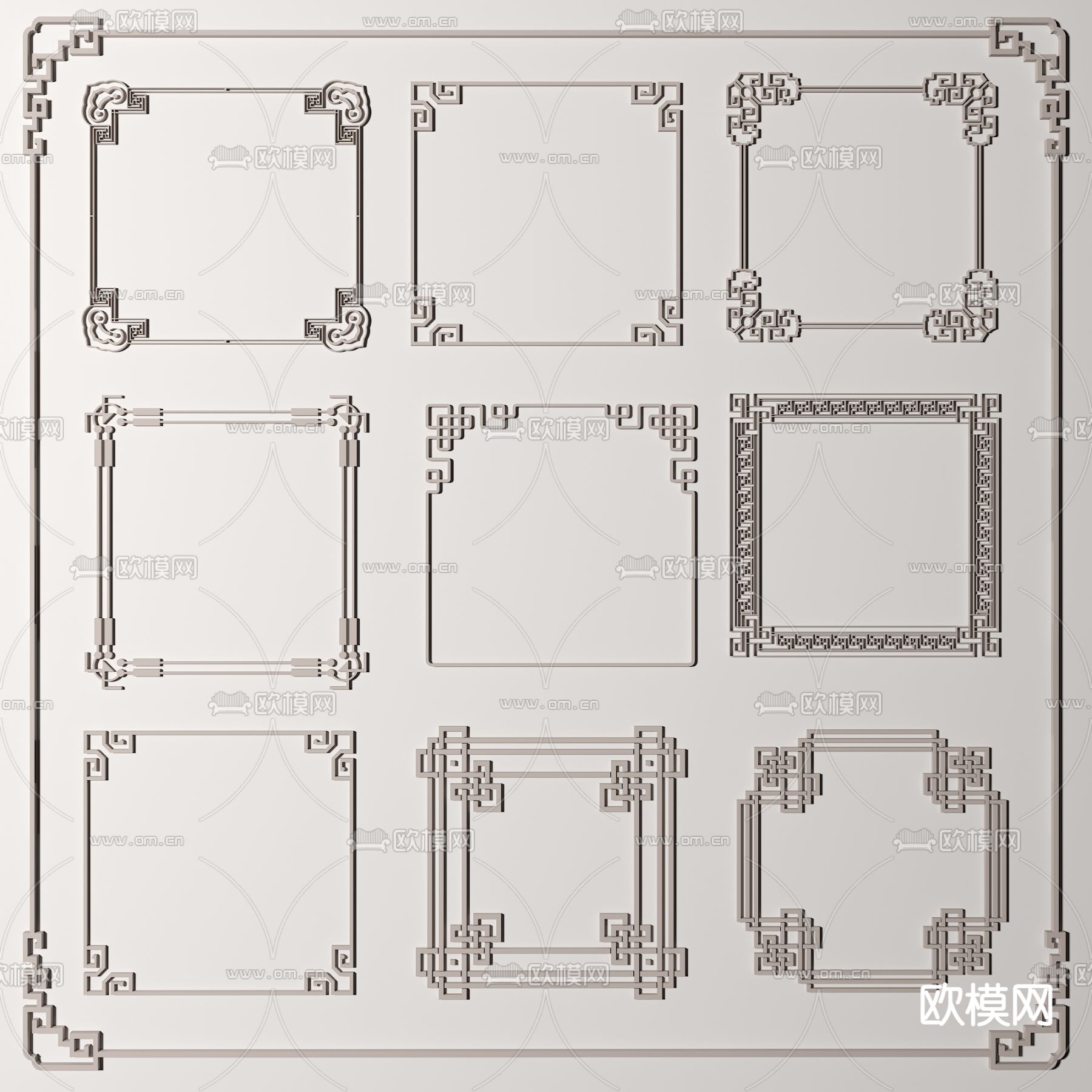 新中式石膏线角线雕花3d模型下载