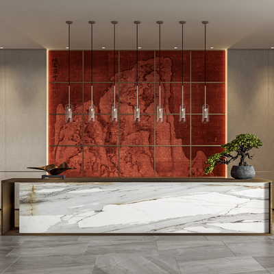  新中式服务台前台su模型 