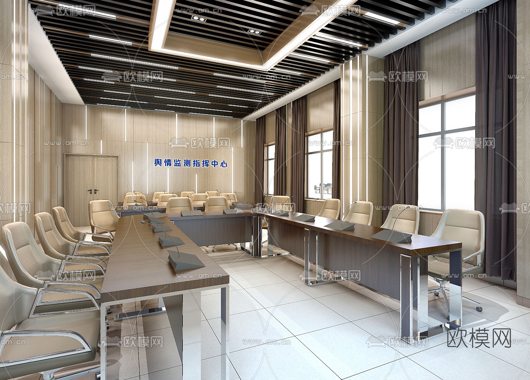 现代监控指挥中心免费3d模型下载（渲染图2）