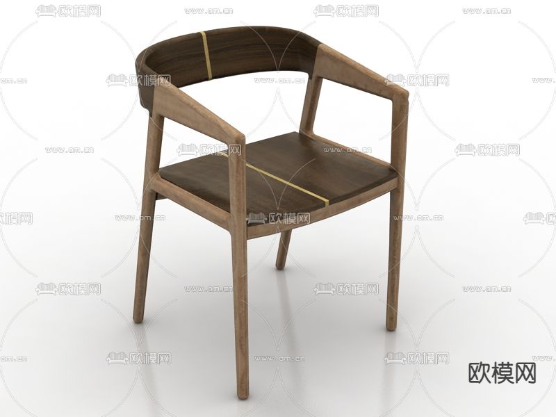 新中式简约实木皮革休闲椅免费3d模型下载