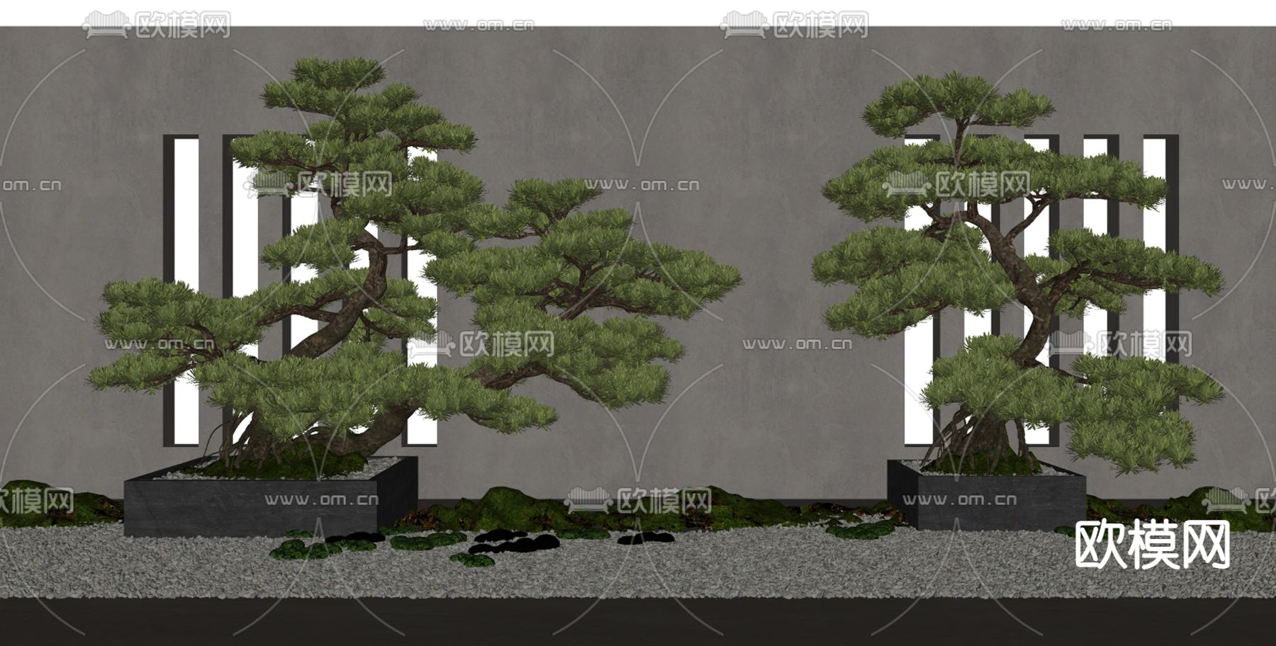 新中式迎客松su模型下载（渲染图2）