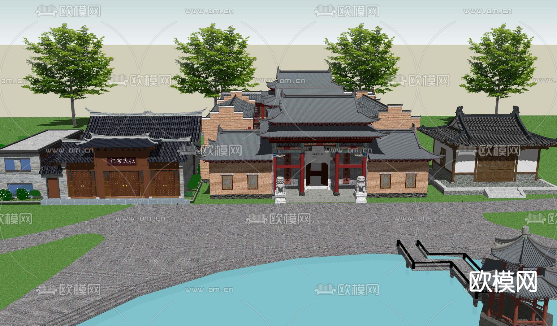 新中式祭祀祠堂su模型下载