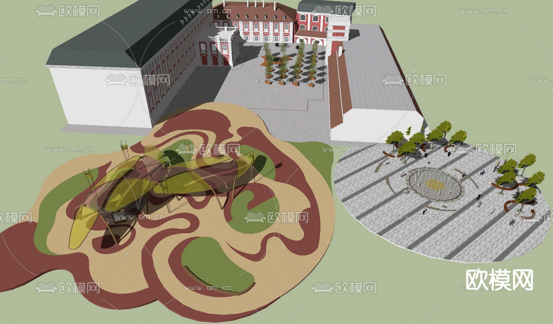 现代广场公园景观su模型下载