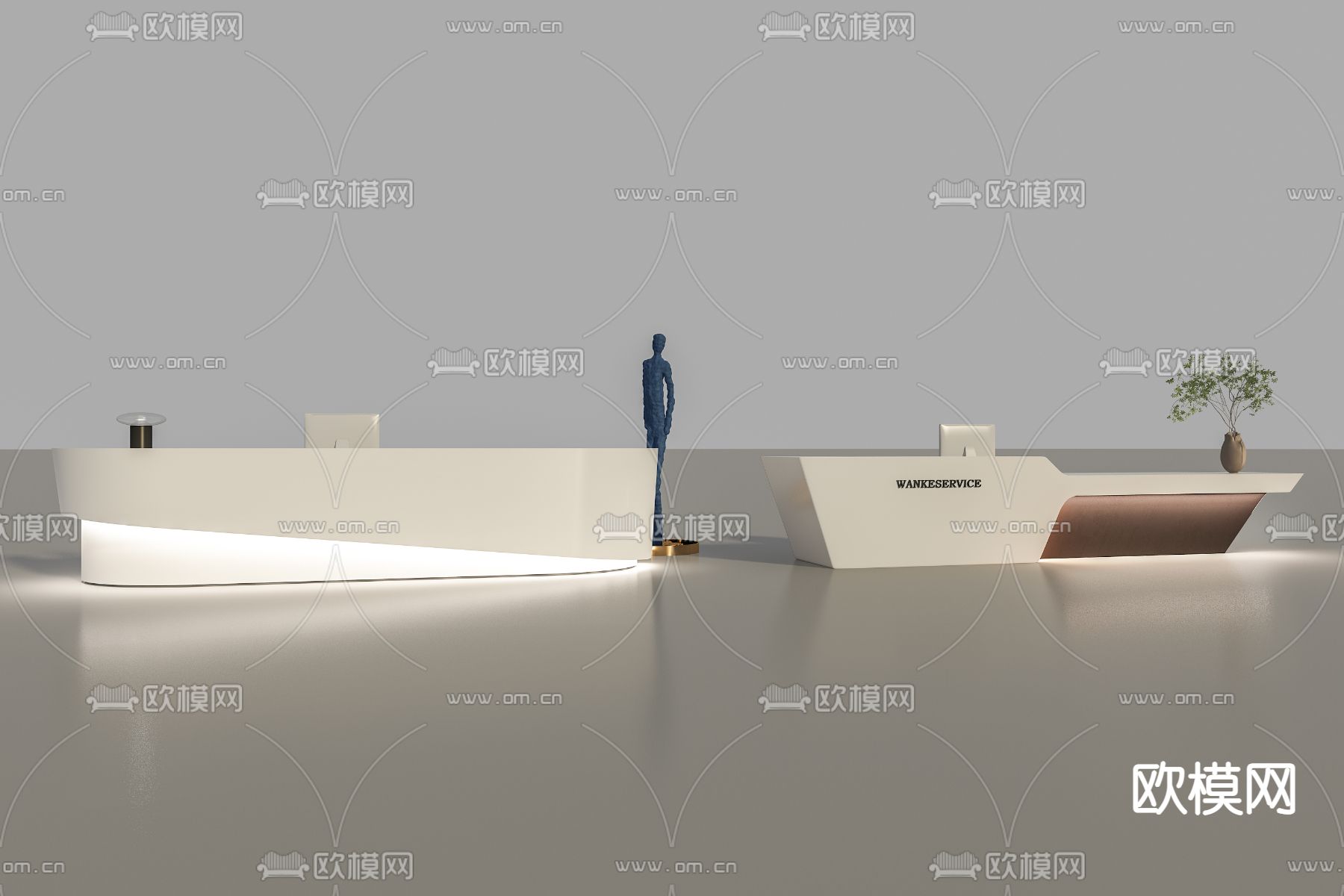 现代公司前台接待台3d模型下载（渲染图1）