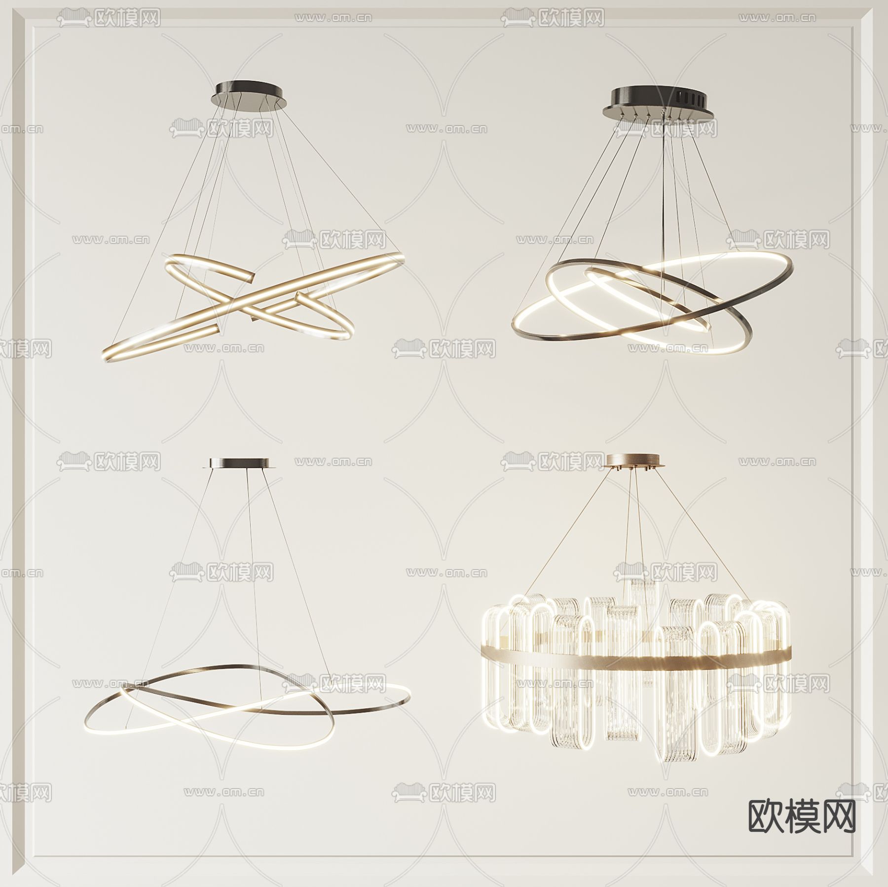 现代金属环形吊灯3d模型下载