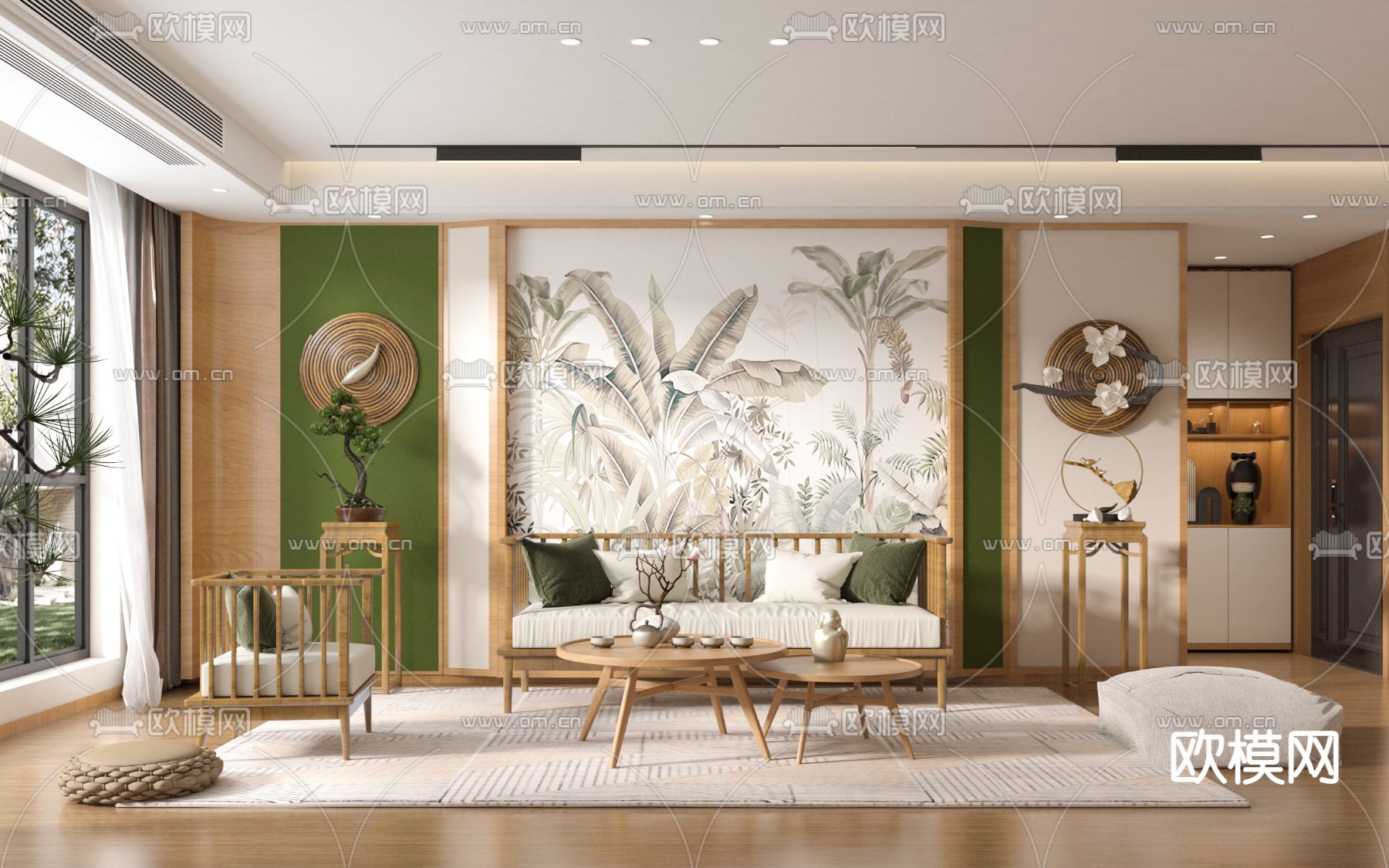 日式简约客厅3d模型下载（渲染图2）