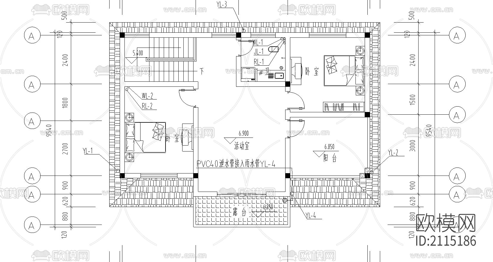 别墅建筑结构cad图纸下载（渲染图1）