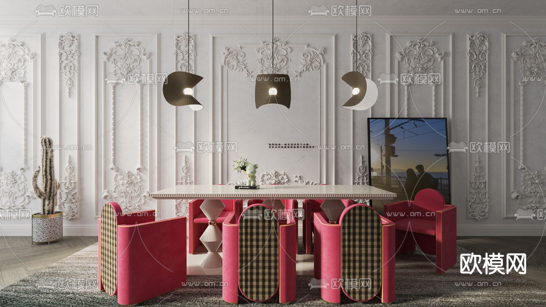 孟菲斯风餐桌椅3d模型下载