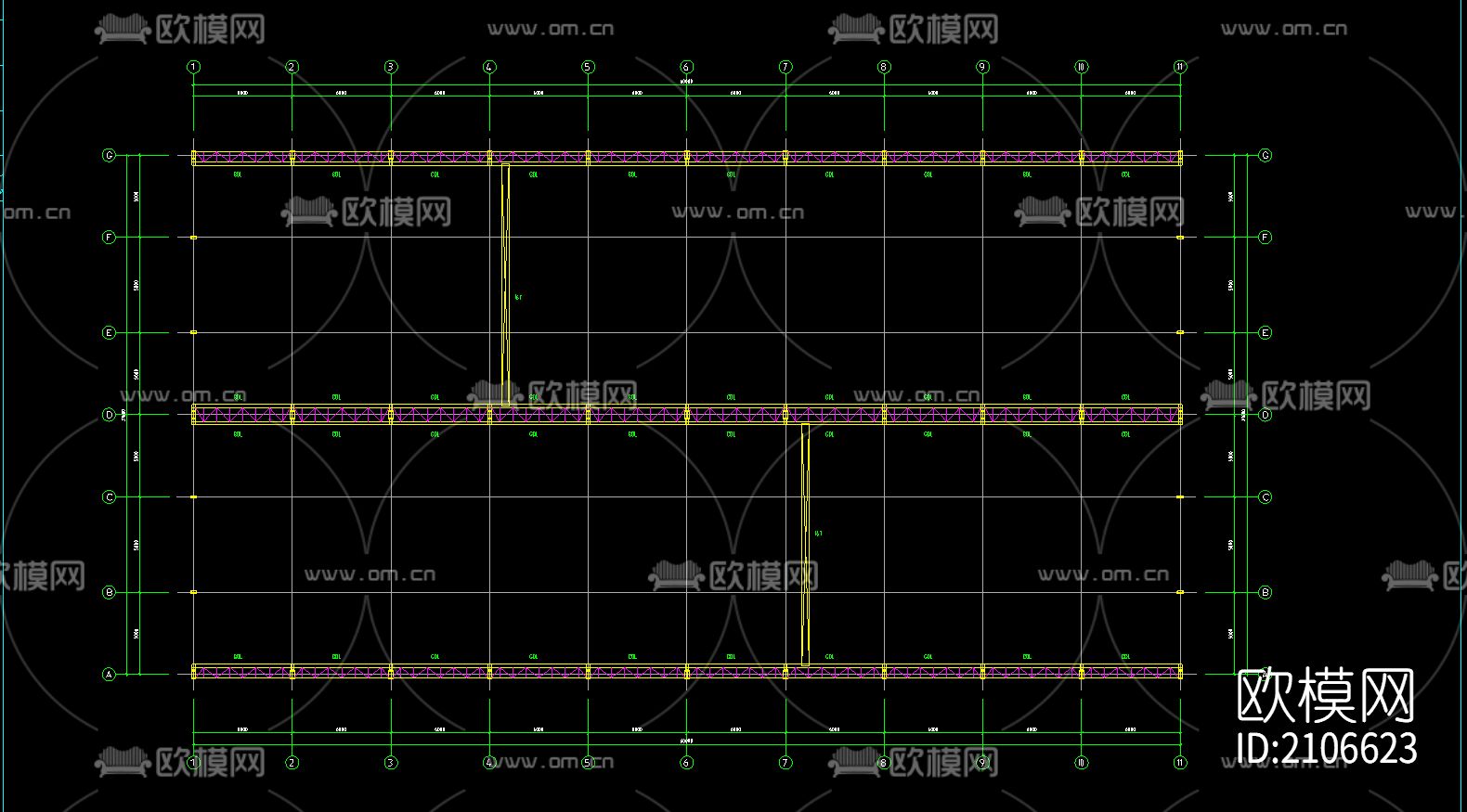 60米X32.6米钢结构工程cad施工图下载（渲染图1）