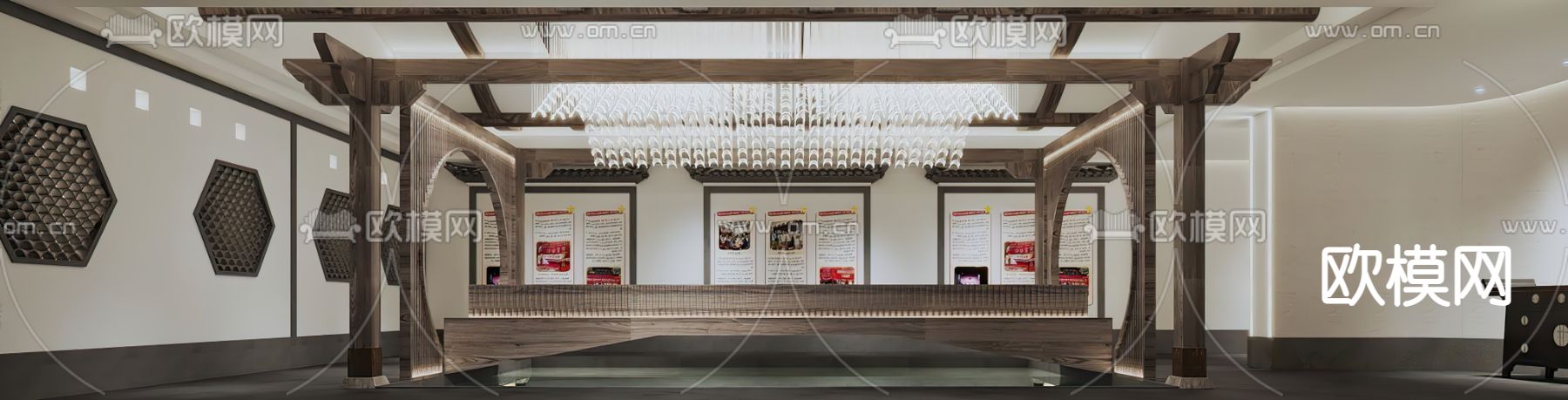 新中式博物馆文化展厅3d模型下载