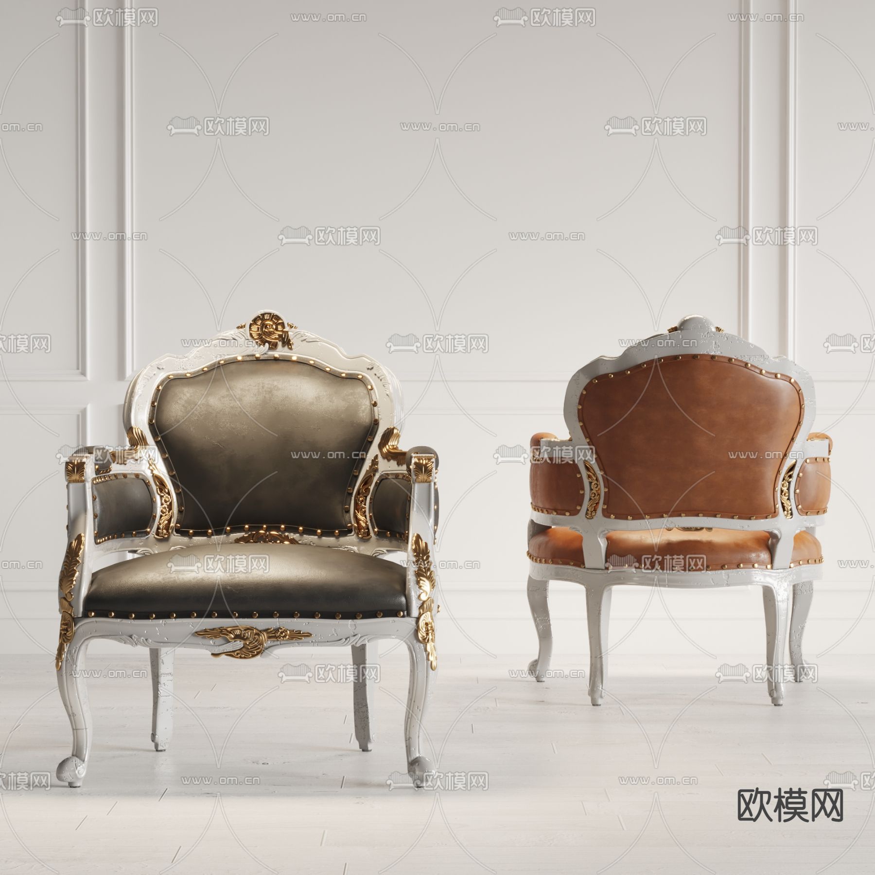 欧式皮革扶手单椅3d模型下载
