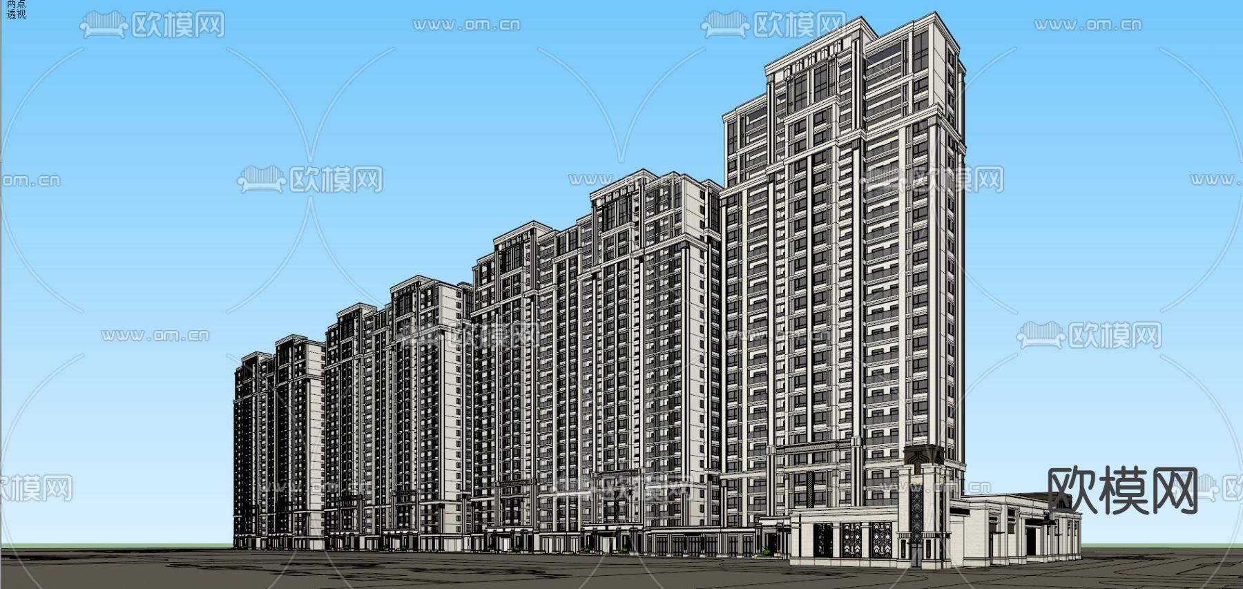 新古典住宅小区外观su模型