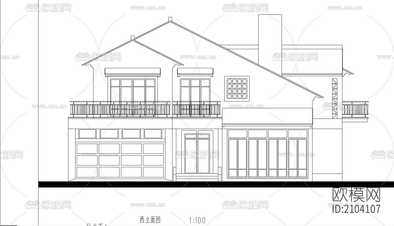 别墅cad施工图下载（渲染图3）