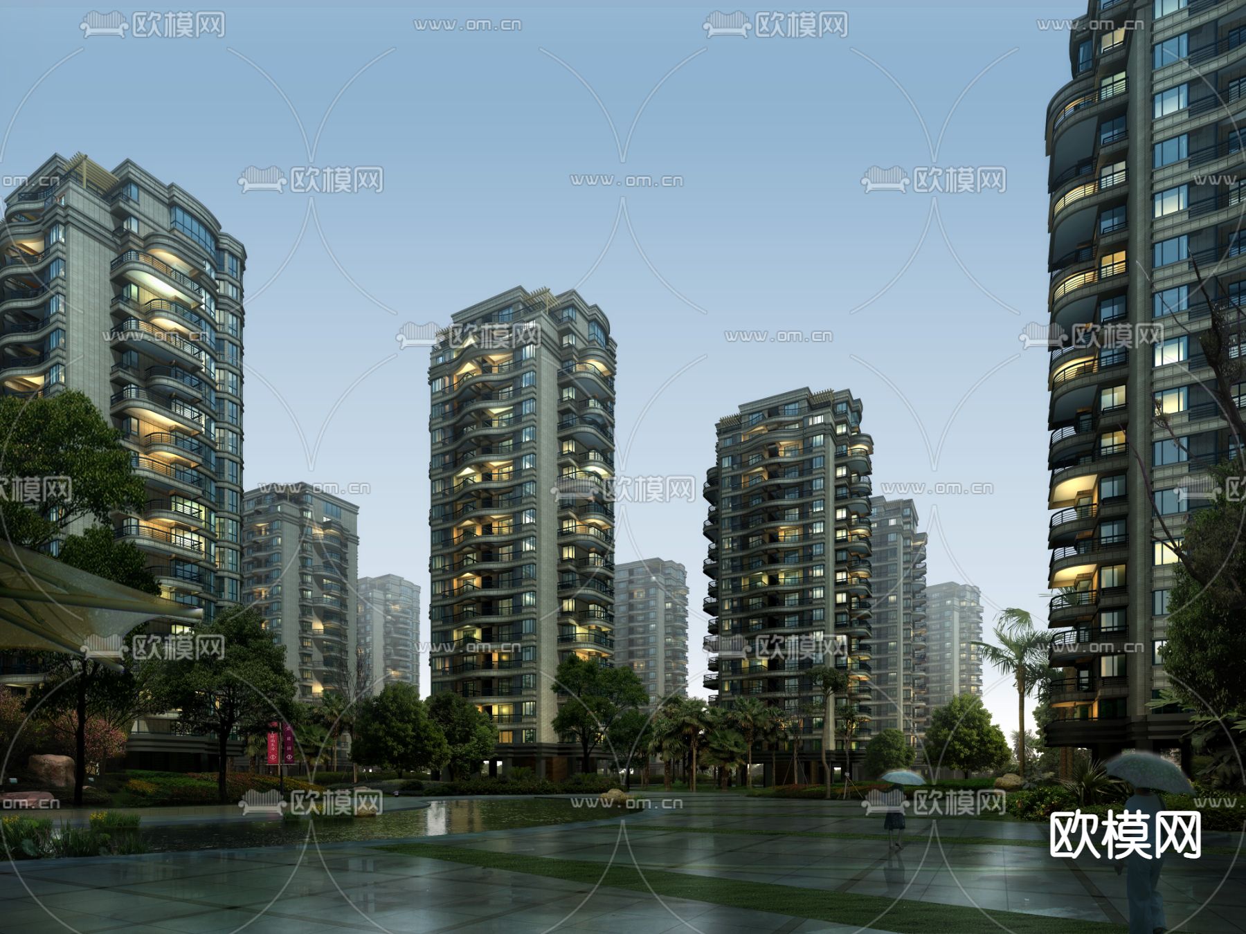 现代住宅小区建筑psd下载